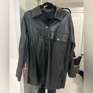 Zara oversized black leather jacket - Size S